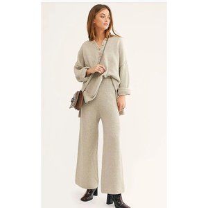 NEW FREE PEOPLE BEACH HAILEE SWEATER SET HENLEY PULLOVER & WIDE LEG PANT